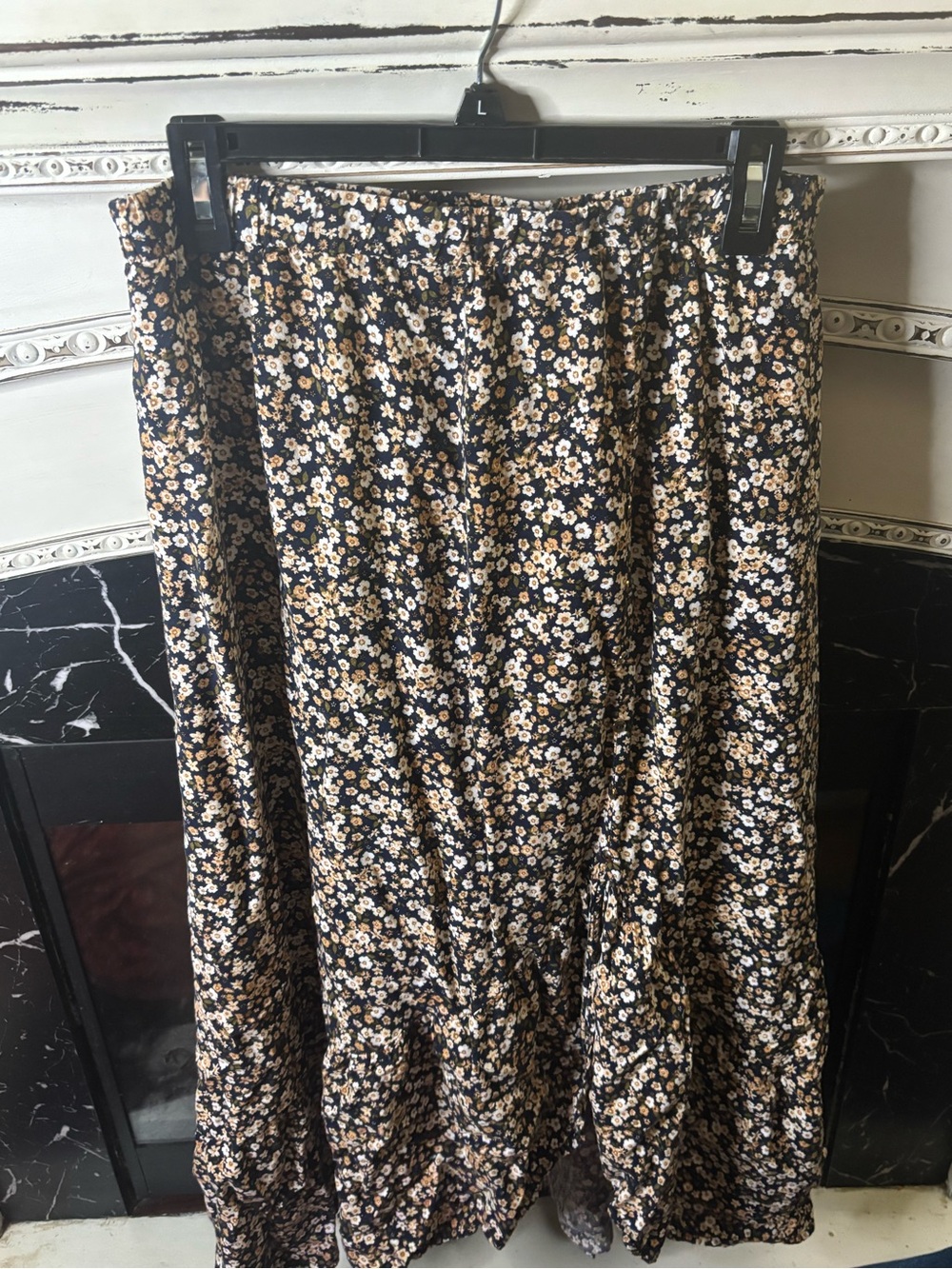 Black Floral Maxi Skirt with Cream Blossom Print